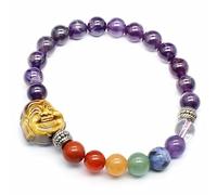 YOPI Bracciale con Testa di Buddha Chakra a Sette Colori - Perline Rotonde di Cristallo in Polvere di Giada da 8 mm(Amethyst)