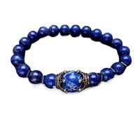 YOPI Bracciale da uomo in pino bianco satinato nero - calcolo biliare nero con perline da 8 mm, occhio di tigre vulcanico e corona satinata(Lapisgoldimperial)