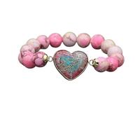 YOPI Bracciale elastico da 10 mm con perline blu con ciondolo a forma di amore for donna - Gioielli Yoga(pink)