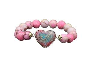 YOPI Bracciale elastico da 10 mm con perline blu con ciondolo a forma di amore for donna - Gioielli Yoga(pink)