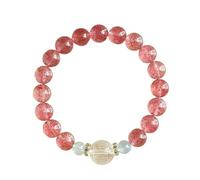 YOPI Bracciale for coppia con acquamarina e cristallo naturale di fragola - Gioielli Sutra a cuore con occhio di tigre blu for coppie(Strawberrycrystal)