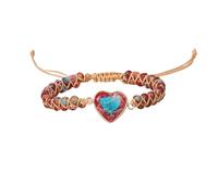 YOPI Bracciale intrecciato a doppio strato con ciondolo a forma di amore for donna - Elegante cordino(Rosso)