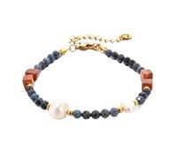 YOPI Bracciale retrò da donna con pietra di agata blu naturale e perla d'acqua dolce(XZSSL015)