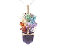 YOPI Ciondolo a forma di spada con avvolgimento di sette pietre di ghiaia in oro rosa - Gioielli eleganti for gli amanti della natura(Amethyst)
