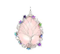 YOPI Ciondolo a Forma di Stella con Albero della Vita e Gocce d'Acqua in Pietra Naturale - Ornamenti Pendenti for Gioielli in Cristallo Bianco(Rosequartz(Silver))