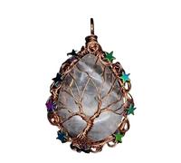YOPI Ciondolo a Forma di Stella con Albero della Vita e Gocce d'Acqua in Pietra Naturale - Ornamenti Pendenti for Gioielli in Cristallo Bianco(Whitecrystal(Rosegold))