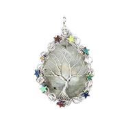 YOPI Ciondolo a Forma di Stella con Albero della Vita e Gocce d'Acqua in Pietra Naturale - Ornamenti Pendenti for Gioielli in Cristallo Bianco(Labradorite(Silver))