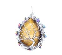YOPI Ciondolo a Forma di Stella con Albero della Vita e Gocce d'Acqua in Pietra Naturale - Ornamenti Pendenti for Gioielli in Cristallo Bianco(Tigereyestone(Silver))