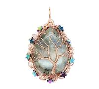 YOPI Ciondolo a Forma di Stella con Albero della Vita e Gocce d'Acqua in Pietra Naturale - Ornamenti Pendenti for Gioielli in Cristallo Bianco(Labradorite(Rosegold))