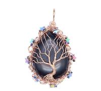 YOPI Ciondolo a Forma di Stella con Albero della Vita e Gocce d'Acqua in Pietra Naturale - Ornamenti Pendenti for Gioielli in Cristallo Bianco(Obsidian(Rosegold))