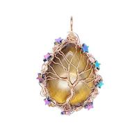 YOPI Ciondolo a Forma di Stella con Albero della Vita e Gocce d'Acqua in Pietra Naturale - Ornamenti Pendenti for Gioielli in Cristallo Bianco(Tigereyestone(Rosegold))