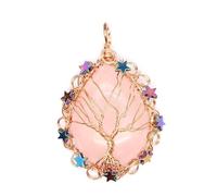 YOPI Ciondolo a Forma di Stella con Albero della Vita e Gocce d'Acqua in Pietra Naturale - Ornamenti Pendenti for Gioielli in Cristallo Bianco(Rosequartz(Rosegold))