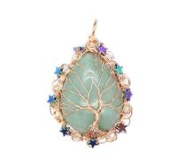 YOPI Ciondolo a Forma di Stella con Albero della Vita e Gocce d'Acqua in Pietra Naturale - Ornamenti Pendenti for Gioielli in Cristallo Bianco(Aventurine(Rosegold))