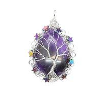 YOPI Ciondolo a Forma di Stella con Albero della Vita e Gocce d'Acqua in Pietra Naturale - Ornamenti Pendenti for Gioielli in Cristallo Bianco(Amethyst(Silver))