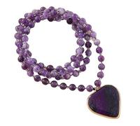YOPI Collana con Ciondolo a Forma di Cuore in Perline di Riso in Pietra Naturale da 6 mm in Stile Bohémien - Elegante Catena for Maglione da Donna(Nx11-9purple)