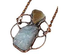 YOPI Collana con Pendente Geometrico in Acquamarina Naturale e Fluorite Verde - Gioielli in Pietra Originali Realizzati a Mano