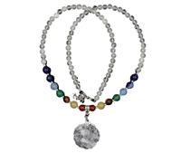 YOPI Collana di sette perle di pietra di cristallo con pendente rosa - Gioielli con pietre preziose fatti a mano da donna