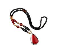 YOPI Collana lunga con goccia d'acqua in stile etnico con pendente in ambra - Accessorio a catena for maglione retrò