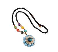 YOPI Collana lunga con goccia d'acqua in stile etnico con pendente in ambra - Accessorio a catena for maglione retrò