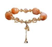 YOPI Light-Changing Peach Pink Gourd Crystal Bracelet for Women | UV-reactive peach gourd beads, elegant stretch bracelet, gift-ready charm