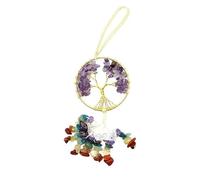 YOPI Ornamento da Appendere all'auto in Pietra Naturale Chakra Tree of Life - Decorazione in Ghiaia di Cristallo Intrecciata a Sette Colori(Amethyst)