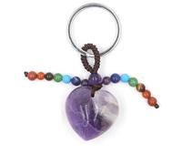 YOPI Portachiavi con Cuore d'Amore in Perline Rotonde di Cristallo Seven Stone - Elegante Ciondolo for Borsa e Ciondolo for Auto Come Regalo(Amethyst)