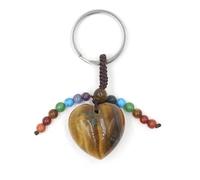 YOPI Portachiavi con Cuore d'Amore in Perline Rotonde di Cristallo Seven Stone - Elegante Ciondolo for Borsa e Ciondolo for Auto Come Regalo(Tiger'seye)