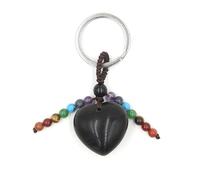 YOPI Portachiavi con Cuore d'Amore in Perline Rotonde di Cristallo Seven Stone - Elegante Ciondolo for Borsa e Ciondolo for Auto Come Regalo(Obsidian)