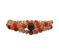 YOPI Red Agate Double Circle Bracelet Vintage Crystal Stacked Adjustable | Natural Double-layer Stones, Vintage Adjustable Fit For Daily Stacking
