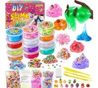 YOPINSAND 12 Colori Slime Kit per Ragazze, Crystal Clear & Glow in the Dark Slime con Sfere di Schiuma Aggiuntive, Charms, Glitter, Giocattolo Regalo per Bambini