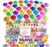 YOPINSAND 35 Colori Fai da Te Slime Kit Slime Making per Ragazze, Crystal Clear Slime, Glow in the Dark Slime con Sfere di Schiuma Aggiuntive, Charms, Glitter, Giocattolo Regalo per Bambini