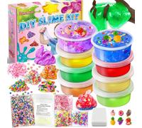 YOPINSAND 8 Colori Fai da Te Slime Kit Slime Making per Ragazze, Crystal Clear Slime, Glow in the Dark Slime con Sfere di Schiuma Aggiuntive, Charms, Glitter, Giocattolo Regalo per Bambini