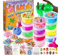 YOPINSAND Kit sottile fai da te, 12 colori per ragazze, Crystal Clear Slime, Glow in the Dark Slime con sfere di schiuma aggiuntive, charms, glitter, giocattolo regalo per bambini