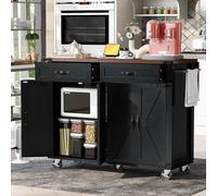 YOPTO Isola da cucina con presa di corrente, isola portaoggetti da cucina con foglia a goccia, portaspezie, 2 cassetti e ante, carrello da cucina impermeabile su ruote per casa, cucina e sala da