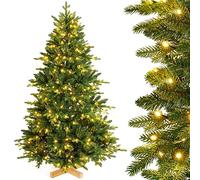 Yorbay Albero di Natale Artificiale, Abete Nordman con Illuminazione a LED, con Supporto in Legno, per Decorazione Natalizia, in PE e PVC, Riutilizzabile (180 cm)