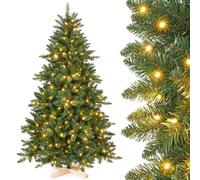 Yorbay Albero di Natale artificiale con illuminazione LED: albero di Natale artificiale in PVC con supporto in legno per decorazione di Natale, ideale per l'atmosfera festiva (210 cm)