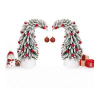 Yorbay Albero di Natale Artificiale Tavolo: Set da 2 alto 35 cm | Ogni albero con 1 pallina rossa e 22 bacche rosse - tavolo davanzale ufficio - forma a cappello da elfo con floccatura neve