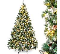 Yorbay Albero di Natale, con LED e Neve, Pigne e Supporto, Albero Natalizio Artificiale Innvevato, per Decorazioni Natalizie (180cm)