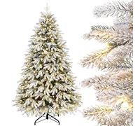 Yorbay Albero di Natale, con Luci LED e Fiocchi di Neve, Supporto in Metallo, Albero Natalizio Artificiale Innvevato, per Decorazioni Natalizie (180 cm)