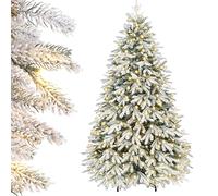 Yorbay Albero di Natale, con Luci LED e Fiocchi di Neve, Supporto in Metallo, Albero Natalizio Artificiale Innvevato, per Decorazioni Natalizie (210 cm)