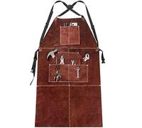 Yorbay Grembiule da Saldatura in Pelle con 5 Tasche e Spalline Regolabili, Resistente al Calore Ritardante di Fiamma Grembiuli per Utensili, per Fabbro, Falegname