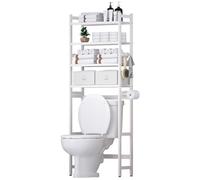 Yorbay Mensola WC Bambù Bagno: Autoportante 4 Livelli 2 Cestini (Bianco)