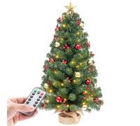 Yorbay Mini Albero Natale Luci: LED 70 cm 8 Modalità con Telecomando | Palle di Natale Stelle e Frutta Rossa con 8 Modalità di Illuminazione - Mini Albero per Decorazioni Natalizie