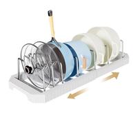 Yorbay Porta coperchio estraibile per armadio, cassetto: organizer espandibile con 7 scomparti regolabili - porta padella per cucina, coperchio e pentole, bianco
