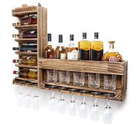 Yorbay Portabottiglie a Parete, Portabottiglie in Legno per Vino, Porta Vino da Parete, Supporto in Vetro, Porta Calici da Parete,Scaffale di Esposizione di Stoccaggio del Vino in Legno Rustic