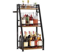 Yorbay Portabottiglie da Terra a 3 Ripiani: Moderno Porta Bottiglie in Metallo e Legno per Vino e Bicchieri da Vino - Portabottiglie Trapezoidale con Ringhiera per Bar Cucina Sala da pranzo