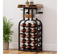 Yorbay Portabottiglie da Terra per 15 Bottiglie: Porta Calici a 2 File | Forma di Bottiglia con Cassetto Porta Sugheri e Antiribaltamento - Scaffale Bar Decorativo per Cucina Bar Sala da Pranzo