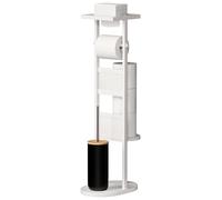 Yorbay Portarotolo Carta Igienica con Scopino: per 4 Rotoli | Set WC da Terra in Bambù con Vassoio per Fazzoletti o Smartphone - Portarotolo Salvaspazio per Bagno WC (Bianco)