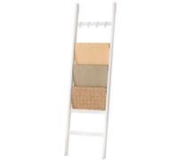 Yorbay Scala Portasciugamani in Bambù, 6 pioli Scaletta porta asciugamani con 2 cinghie di sicurezza e 4 ganci porta asciugamani per Bagno Camere da Letto (Bianco)