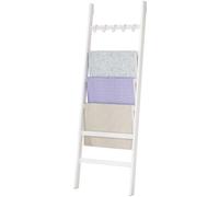 Yorbay Scala Portasciugamani in Bambù a 6 Pioli: Scala Porta Abiti con 2 Cinghie di Sicurezza e 5 Ganci - Portasciugamani Decorativa per Bagno Camera da Letto Piscina HxB 170 x 60 cm (Bianco)